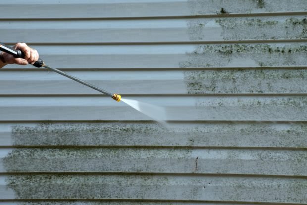 Cleaning the mold from the vinyl siding on this exterior wall is a job for the handyman or the professional.